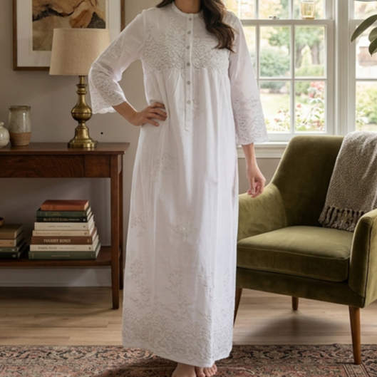 Gamis Katun Kombinasi Bordir Putih Size L By NAPOCUT