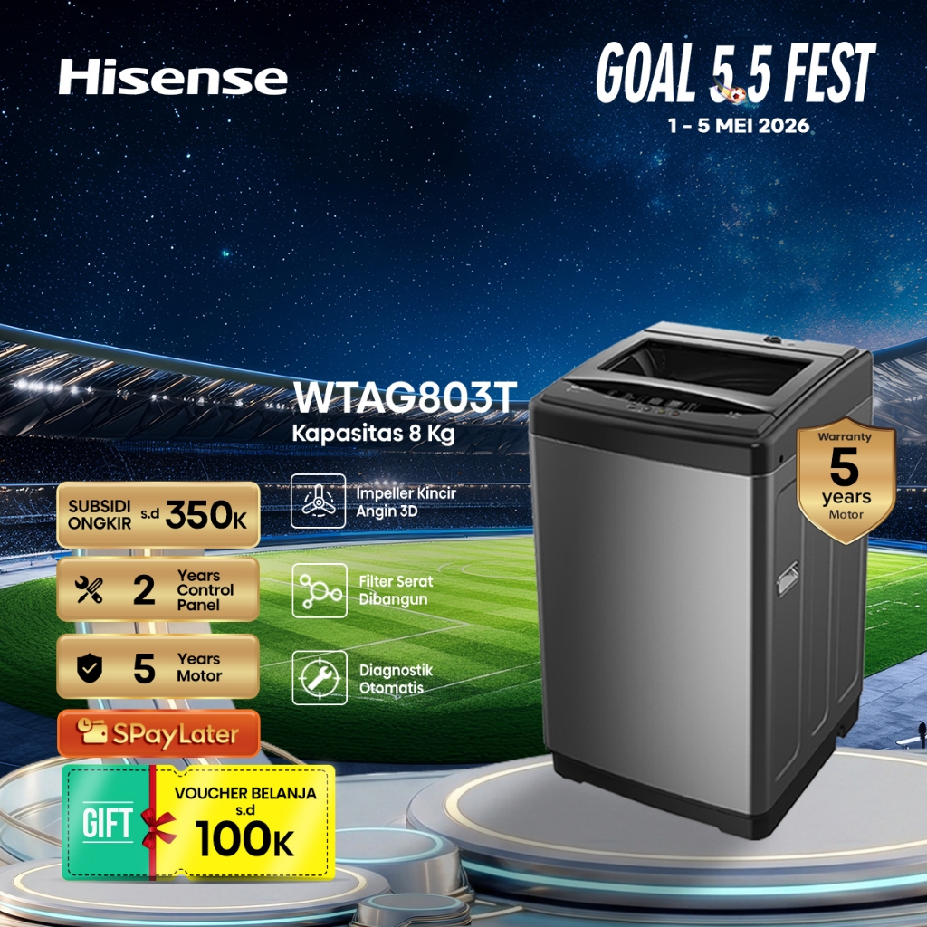 Mesin Cuci Hisense WTAG803T 1 Tabung Top Loading 8KG