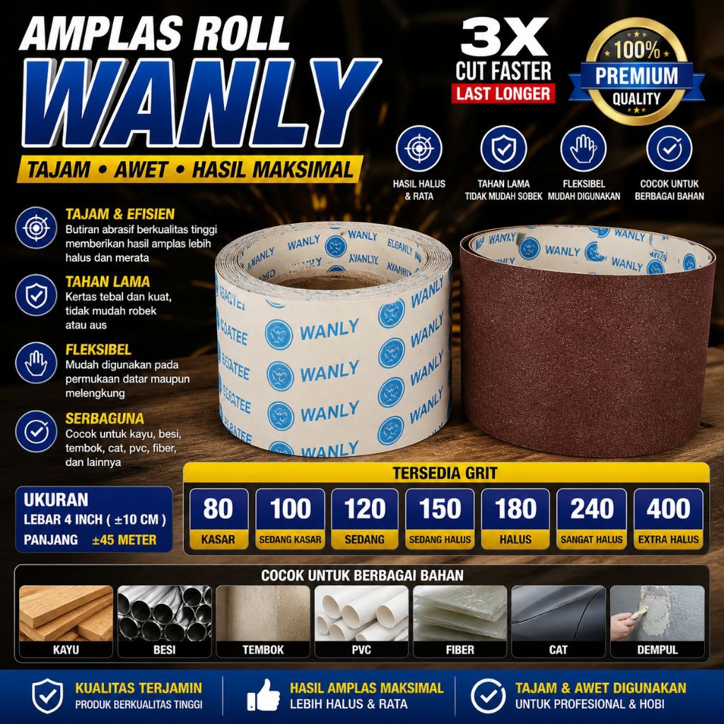 AMPLAS ROLL WANLY | Amplas Gulung Awet & Halus | Grit 80-400