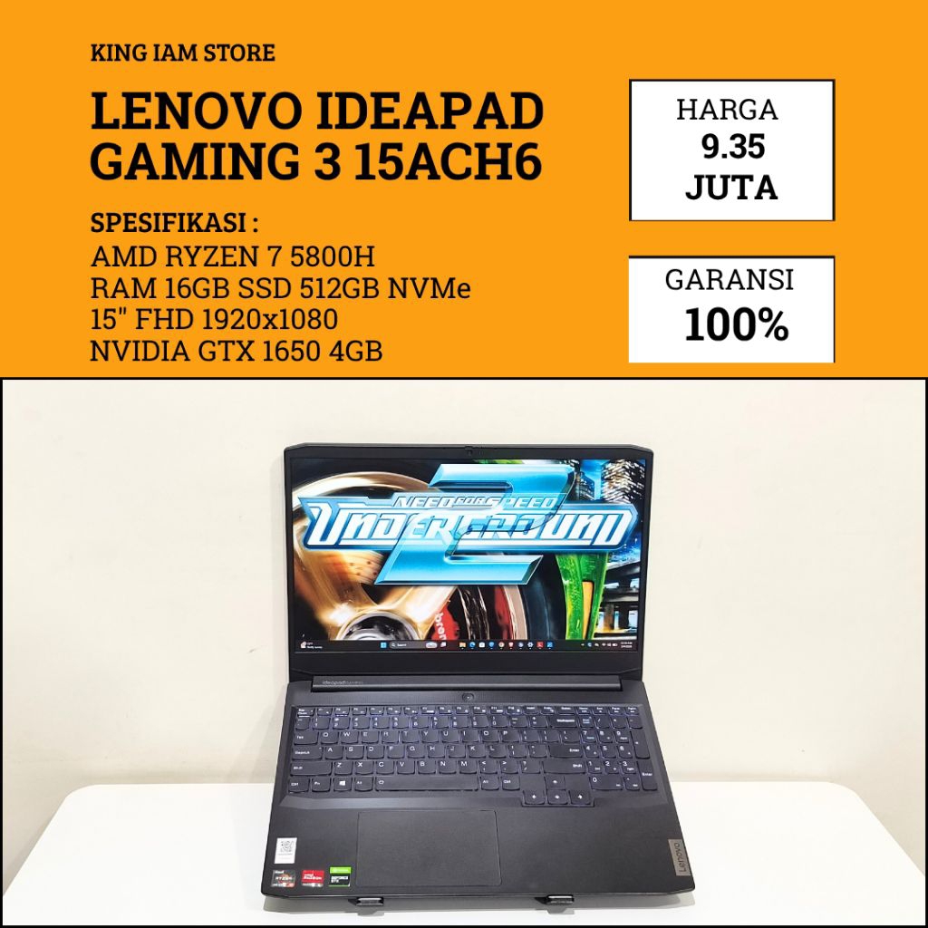 LENOVO IDEAPAD GAMING 3 15ACH6 RYZEN 7 NVIDIA GTX 1650 4GB NVMe | KING IAM STORE LAPTOP GAMING