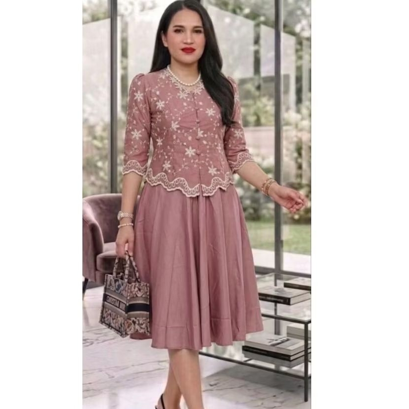 Dress Premium Katun Bordir kombinasi Satin
