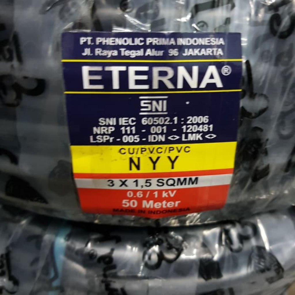 Eterna NYY 3 x 1.5 1 roll 50 meter Black Hitam / NYY 3X1.5 mm Eterna CU/PVC/PVC @50 meter