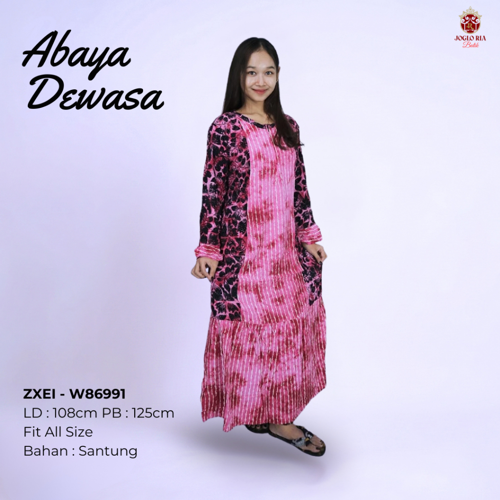 Abaya Batik Wanita Santung Halus Kancing Depan Gamis Batik Elegan Ria Batik Solo