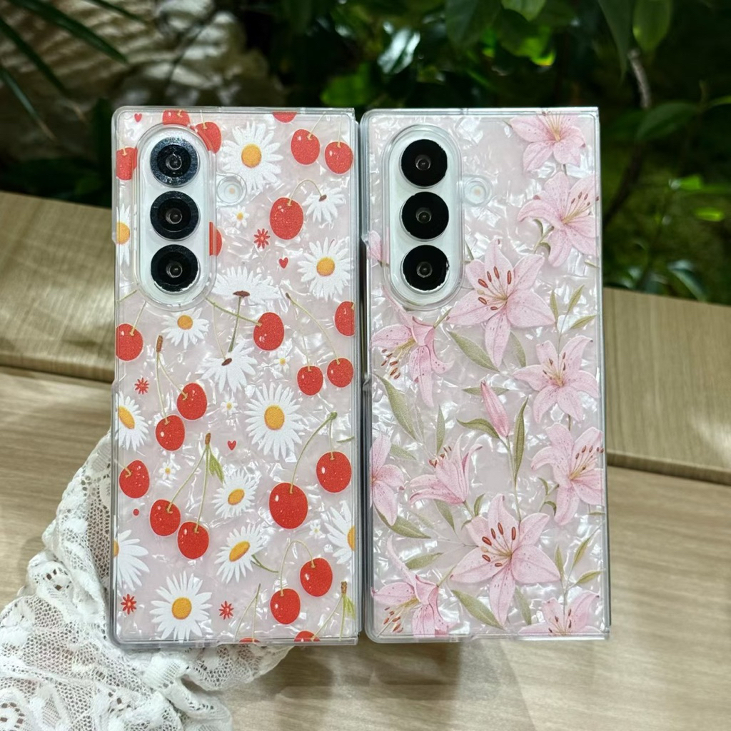New Case Zflip Zfold Cherry Sunflower Bunga Pretty With Chain Strap Gantungan Hp Casing Keren For Sa