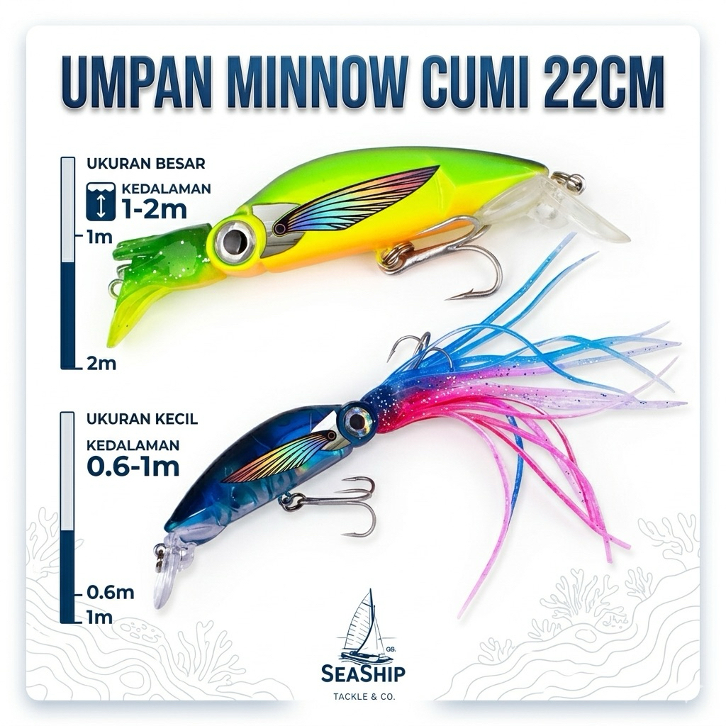 SEASHIP Minnow Cumi 40g 22cm Squid Umpan Trolling Casting Umpan Pancing Killer