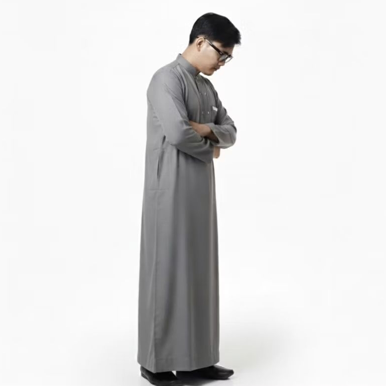 AEVOLARIC Jubah Gamis Pria Abu Abu Slimfit