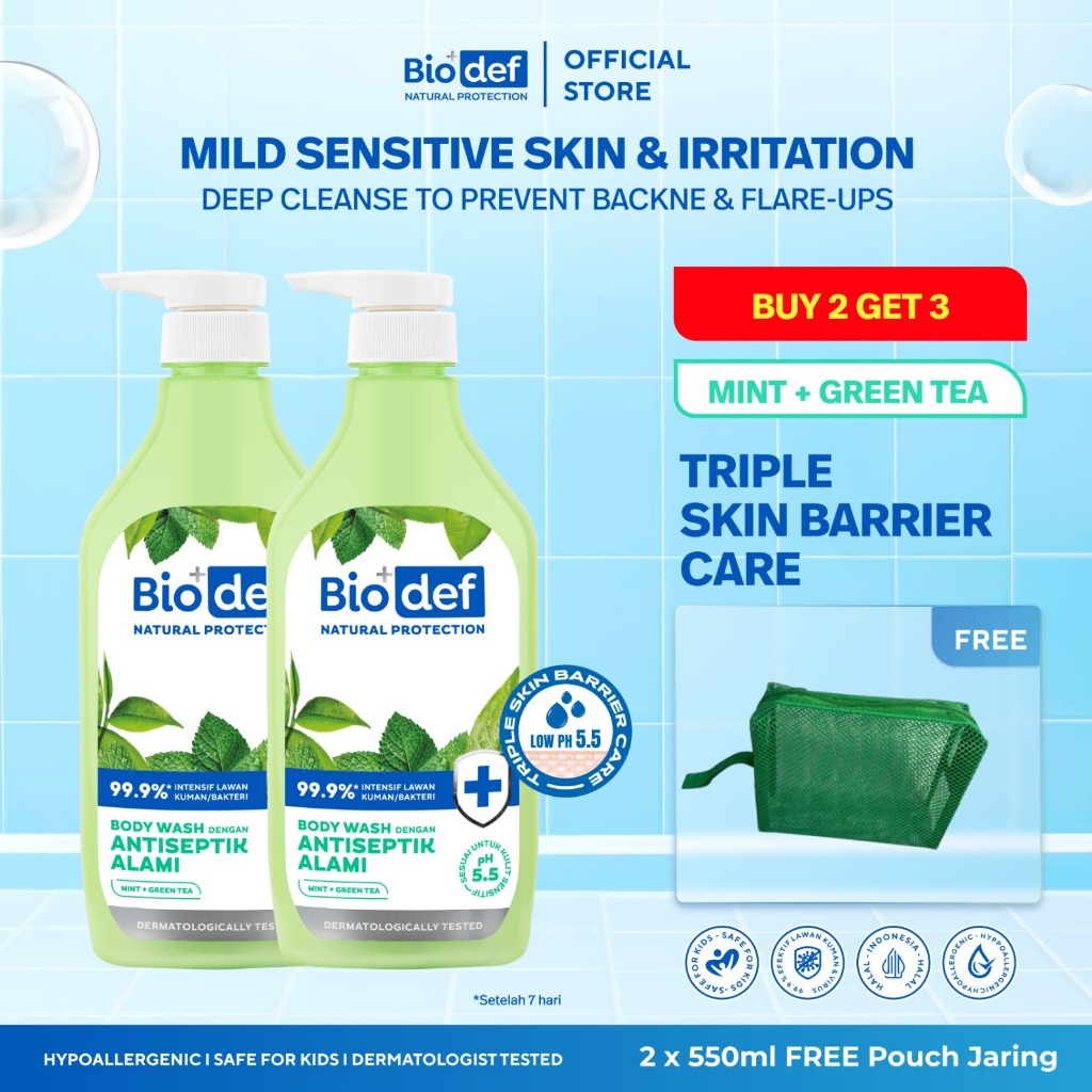 [BUY 2 GET 3] Biodef Natural Protection Body Wash 550ml x 2pcs FREE Pouch Jaring | Natural Gentle Bo