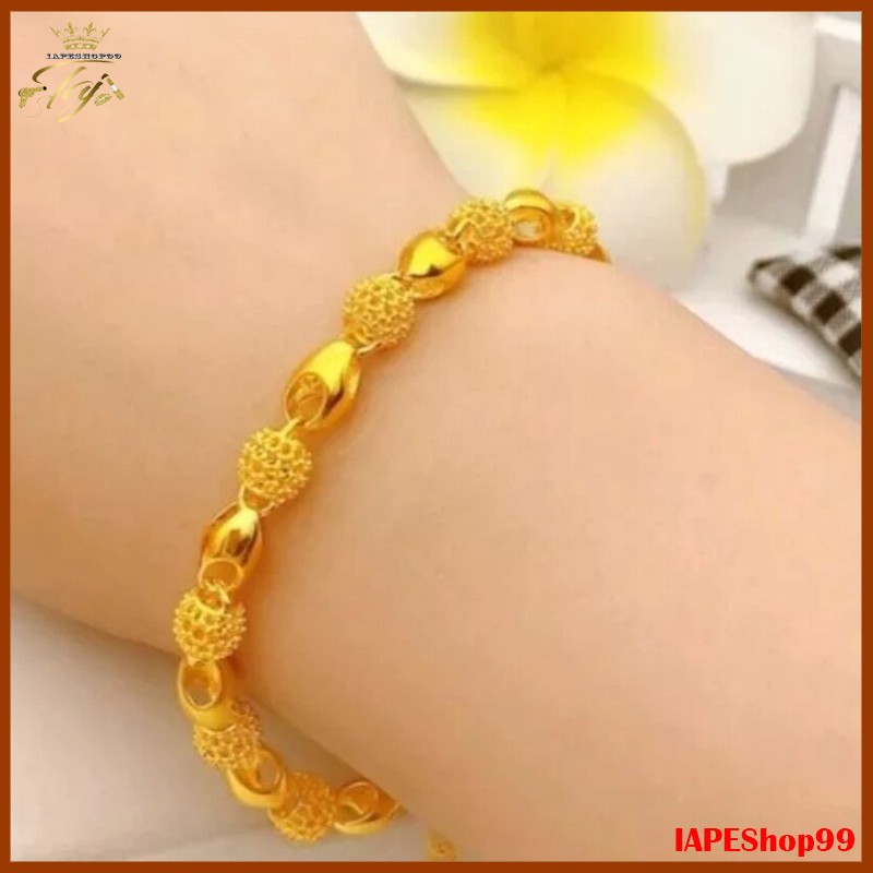 Gelang Tangan Hong Kong Titanium Gold Anti Karat Aman untuk Kulit Tidak Mudah Luntur Perhiasan Perem