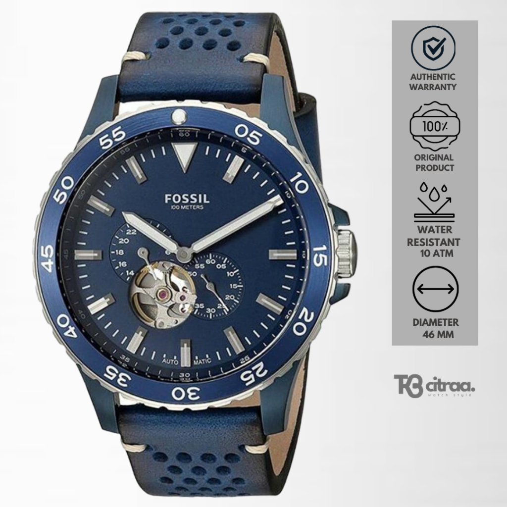 Jam Tangan Fossil Townsman Automatic Pria Kulit Blue Casual Original ME3149