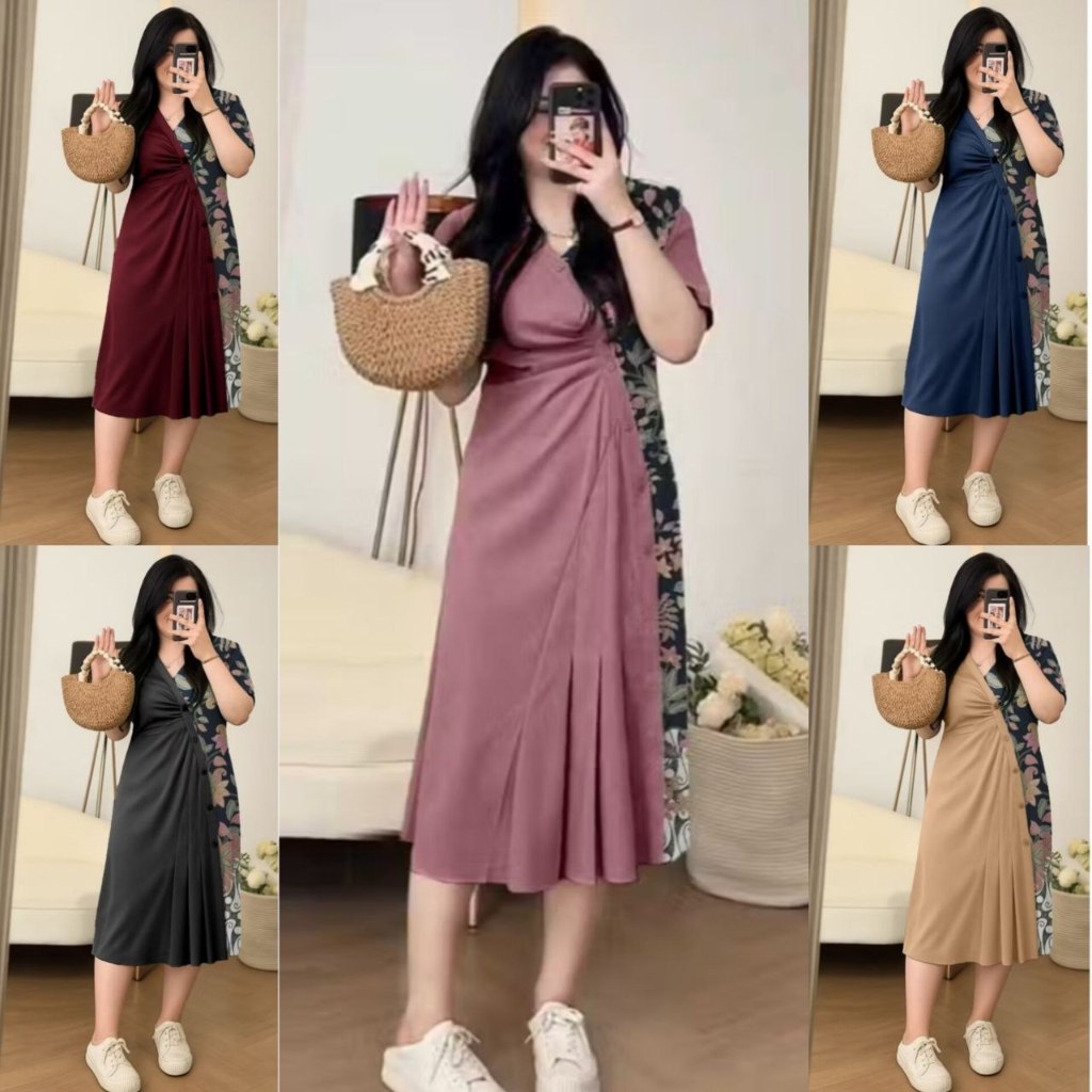 FASHION WANITA AI2604 - MIDI DRESS JUMBO BATIK HANSA XL - DRESS BATIK MODERN BIG SIZE - PAKAIAN WANI