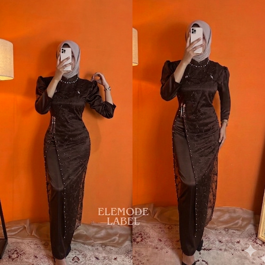 DRESS FLORETA [FREE BROSS] GAMIS PESTA KONDANGAN DRESS LEBARAN TERBARU KEKINIAN PRESS BODY