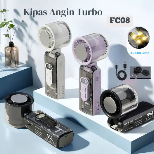 Katarina - Kipas Angin Mini FC08 Portable Bisa Dilipat Cooling Handheld Fan Led Digital dengan Lampu