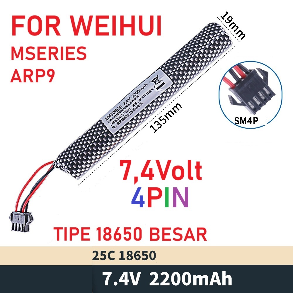 Baterai 4pin, soket hitam 4pin 7,4v tipe 14500
