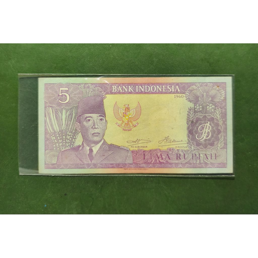 uang kuno 5 rupiah seri sukarno thn 1960 bagus original