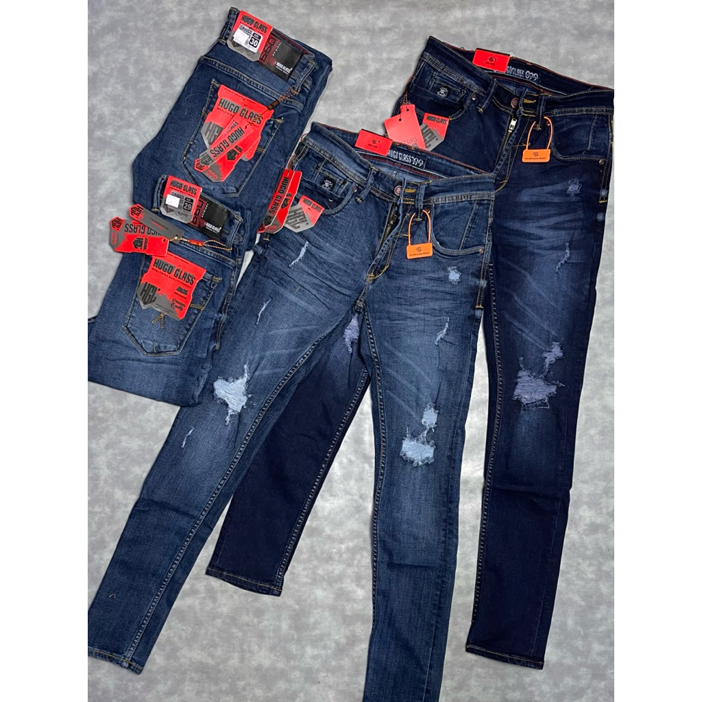celana panjang jeans karet sobek streat elastis original HUGO GLASS premium outfit