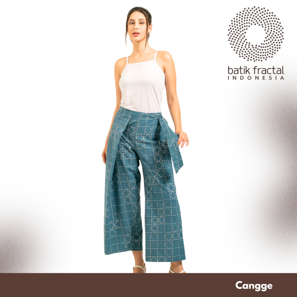 Batik Fractal Wrap Pants Wanita Bhavya Tosca Motif Cengkeh – Celana Lilit Batik Elegant Casual Forma