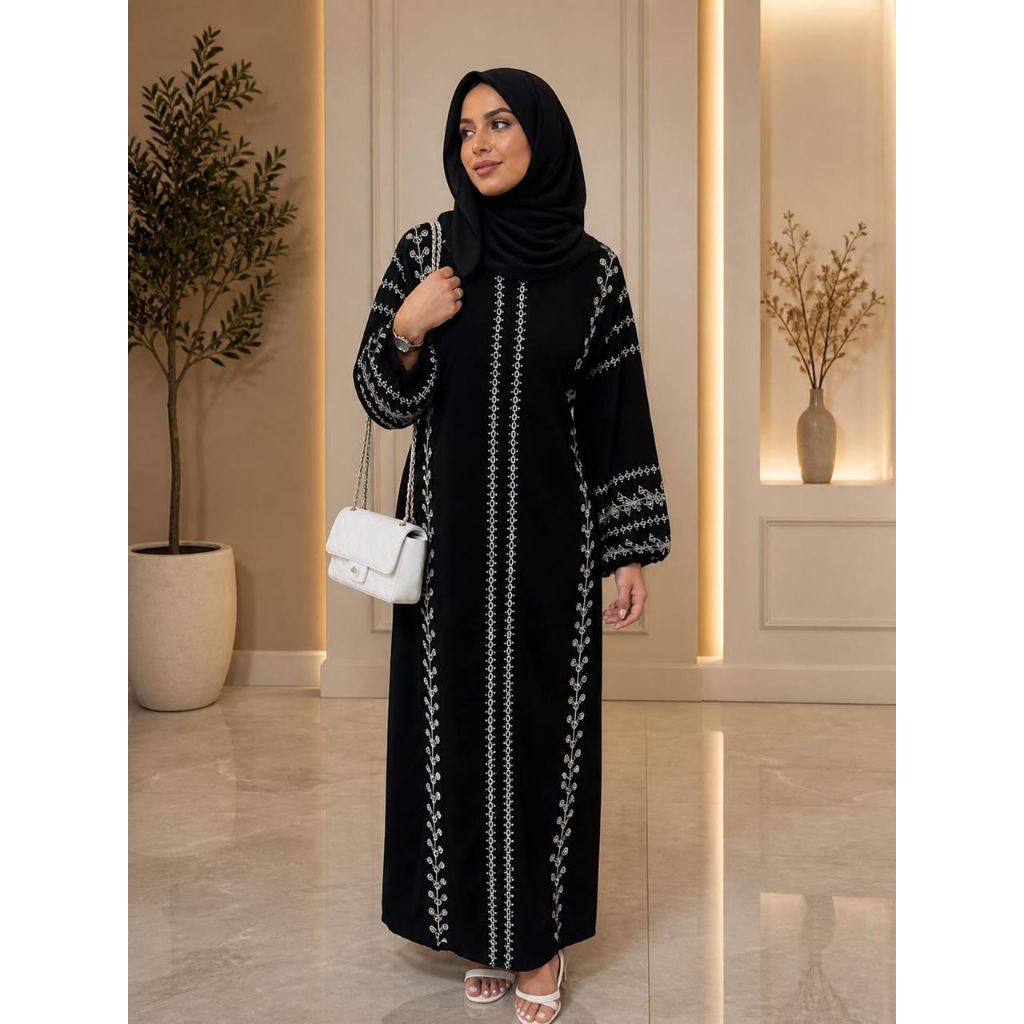 Abaya Hadra Hitam Bordir Premium – Gamis Wanita Muslimah Elegant Simple