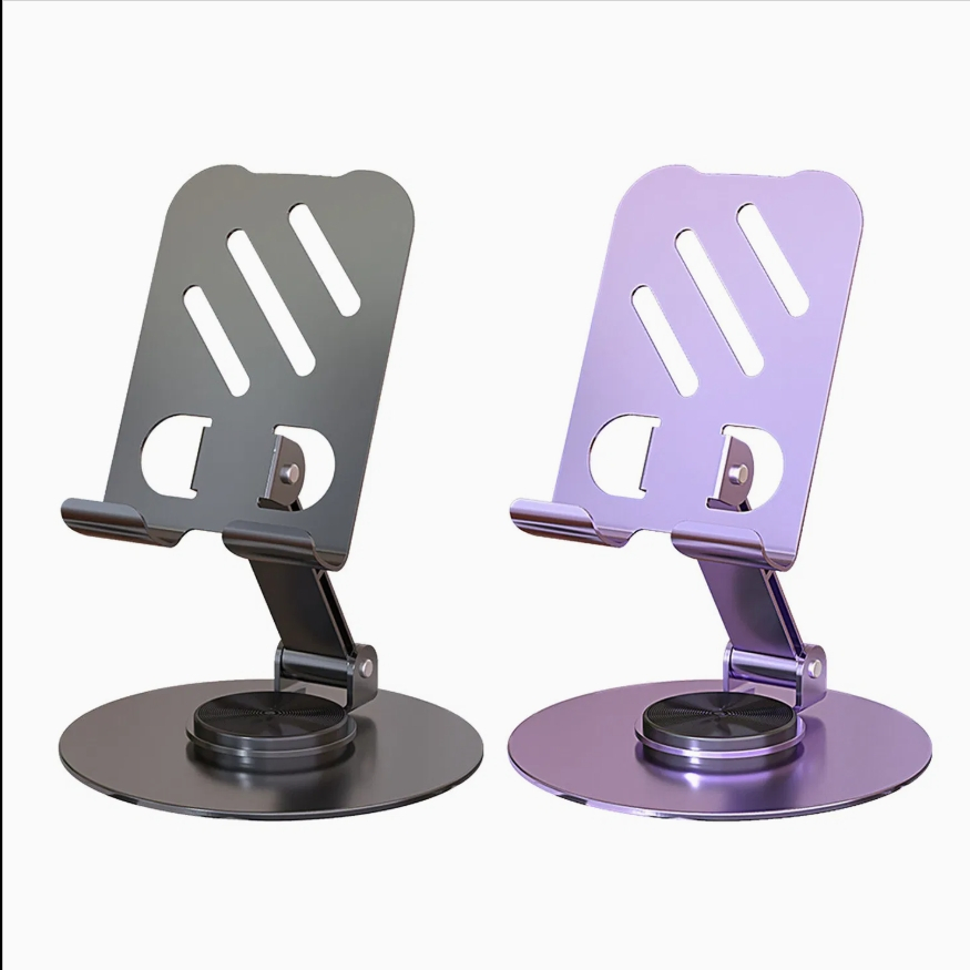 Stand Phone Holder HP Lipat Meja Putar 360 Derajat Dudukan Phone Tablet Besi Metal Aluminium Kokoh Anti Slip Multi Angle Adjustable Bikin HP Tidak Panas Cocok Live Streaming Nonton Kerja Kantor Desktop Multifungsi