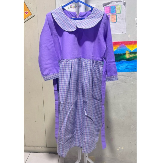 preloved baju muslim anak perempuan / gamis anak perempuan ungu kotak