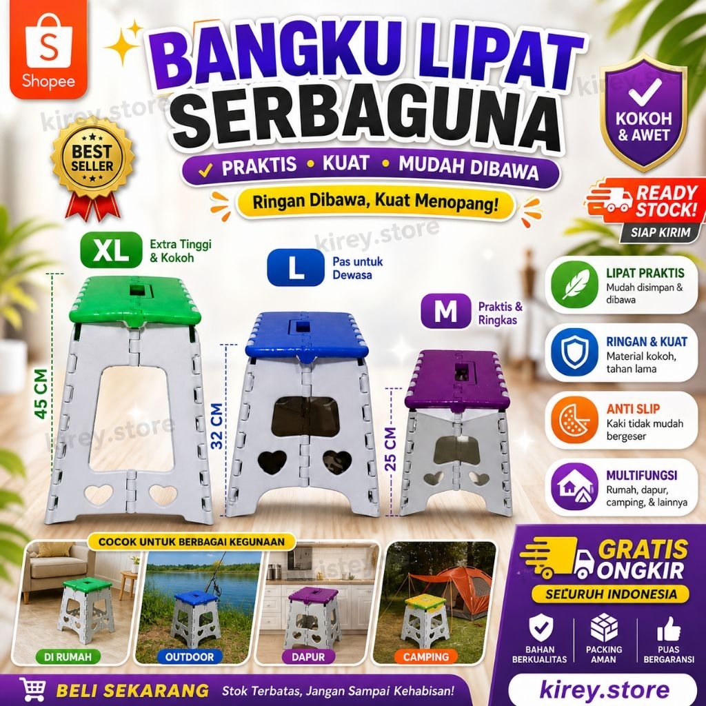 Kursi Lipat Plastik | Bangku Lipat Plastik | Kursi Outdoor | Bangku Outdoor | Bangku Lipat Praktis D