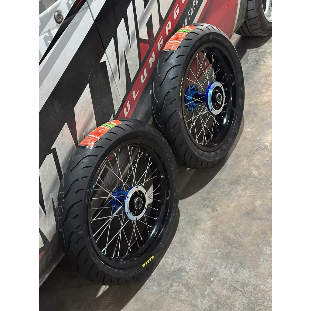 SEPAKET BAN SET, WHEELSET SUPERMOTO KLX / D-TRACKER MURAH, SUDAH FREE SETING TUBLESS