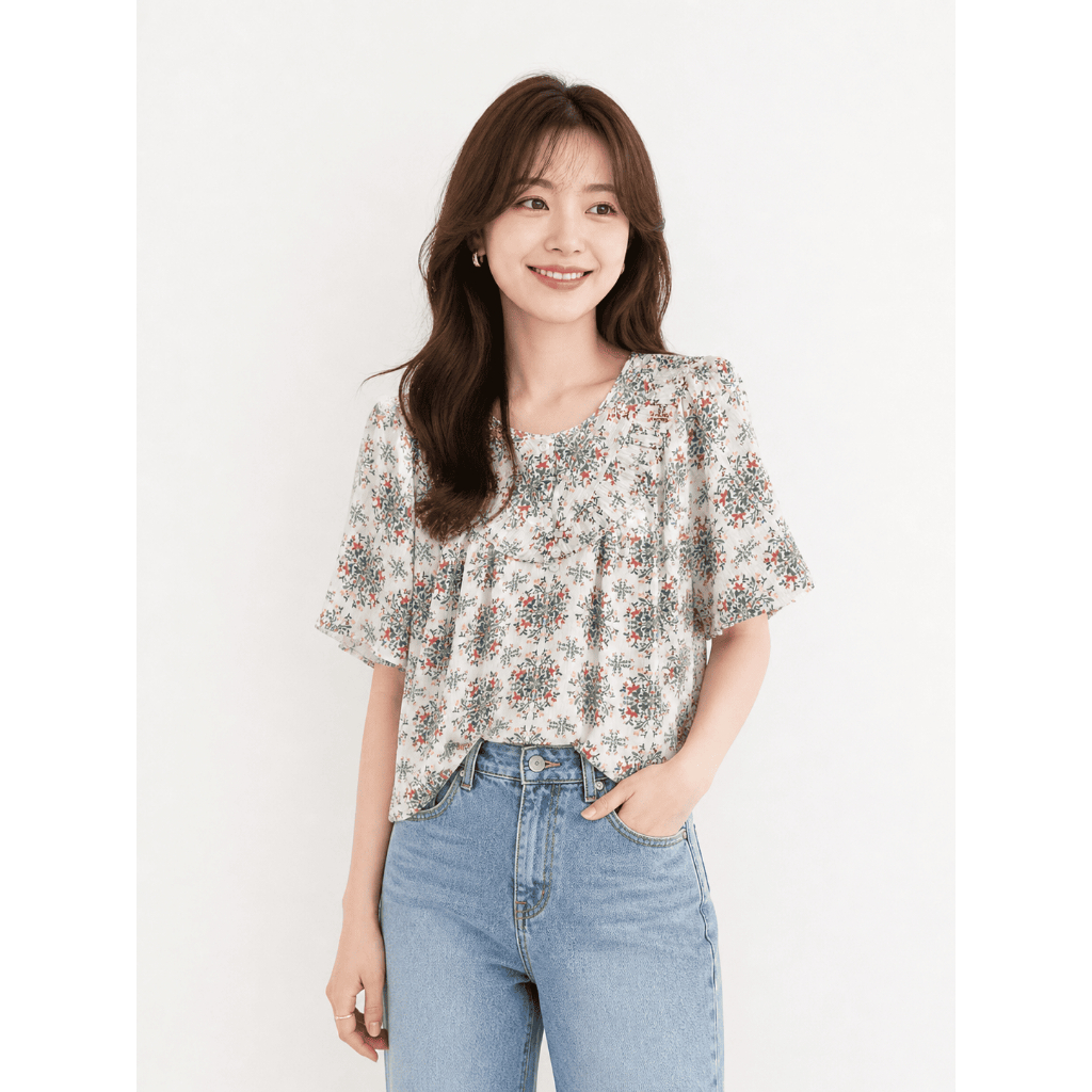 blouse loft floral henley blus berkancing branded wanita