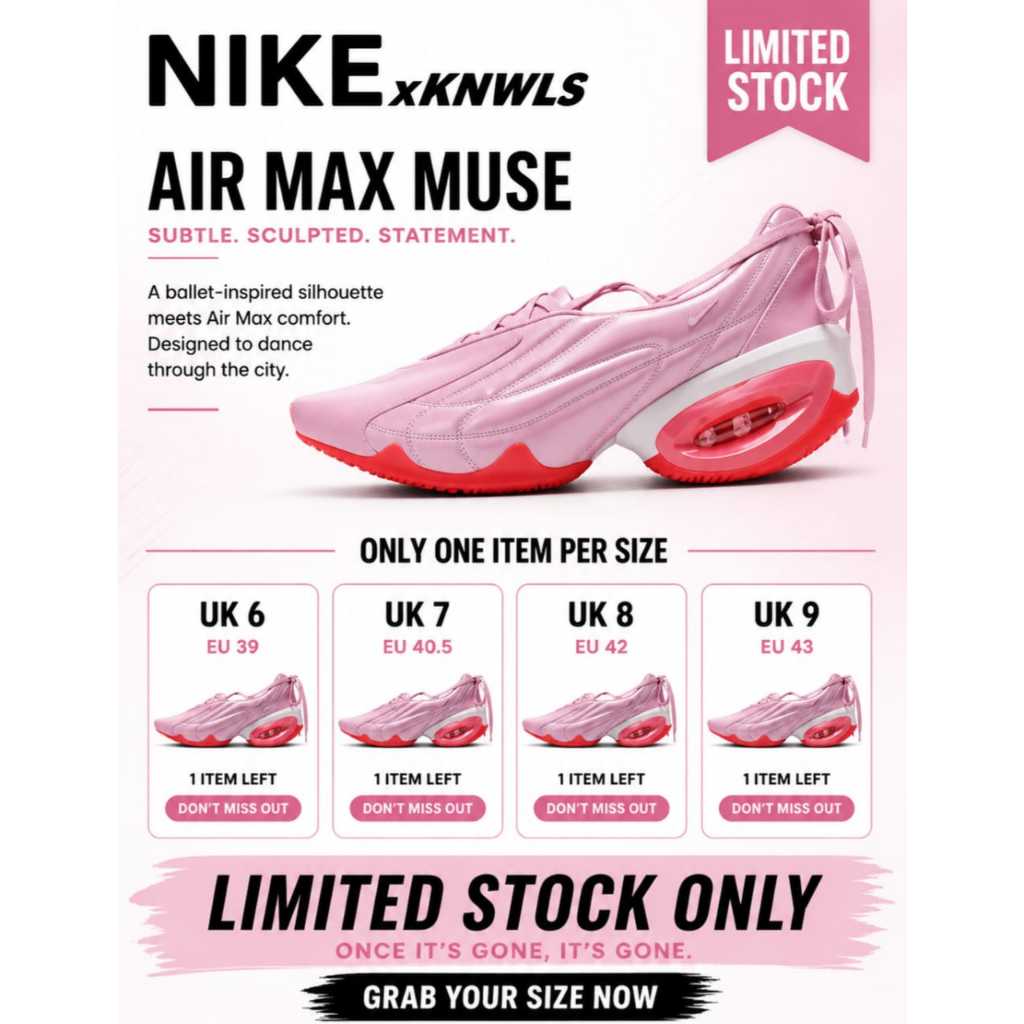 Sepatu Sneakers Wanita NIKE Air Max Muse Ballet x KNWLS Pink ORIGINAL - Bonus Nike paper bag