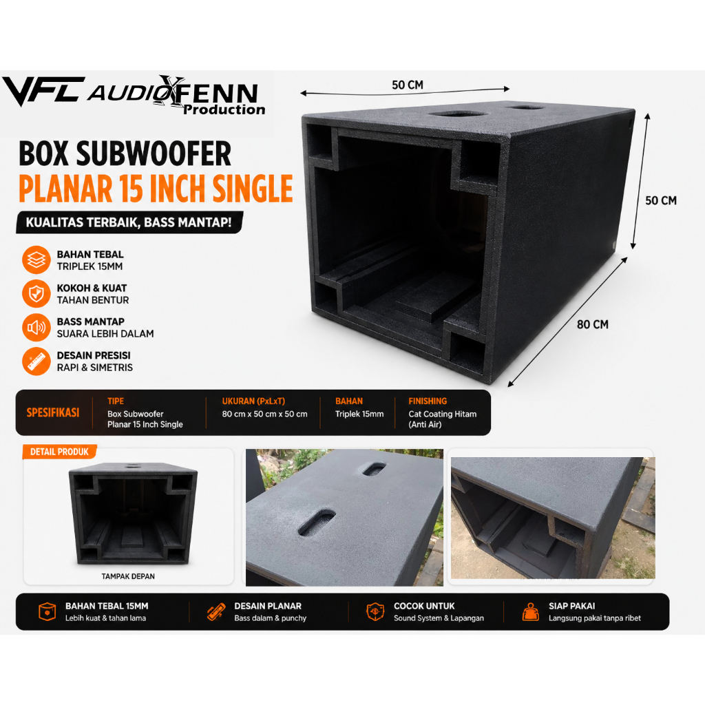 Box Subwoofer Planar 15 inch Single