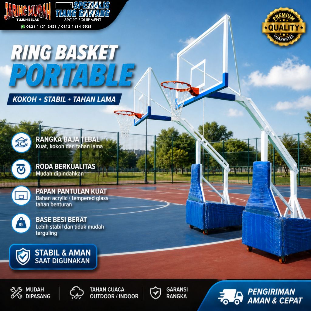 Ring Basket Portable Outdoor & Indoor Sistem Rakit Standar FIBA 305cm