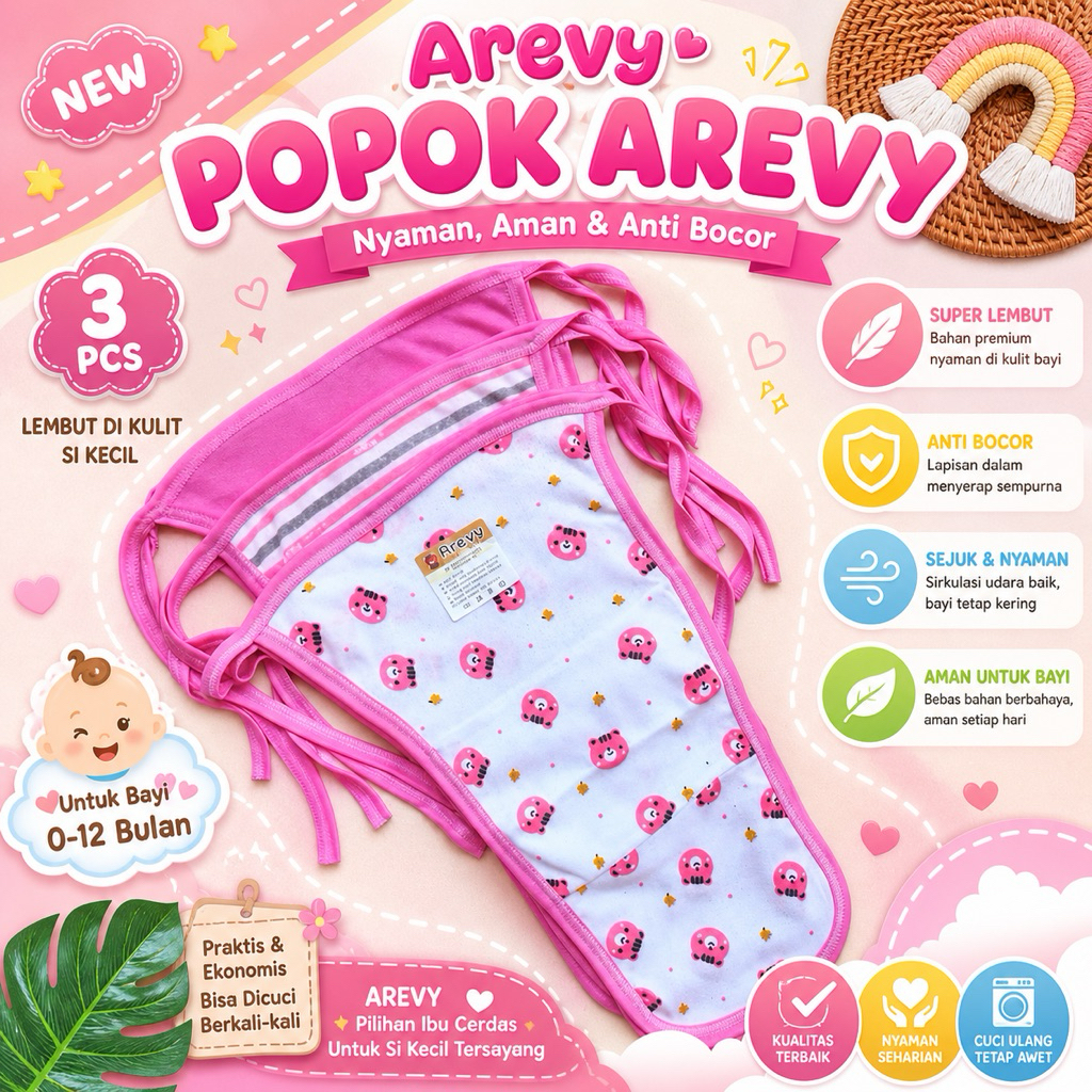 6 Popok Tali Bayi Arevy Babywear Popok Bayi Double Kain Premium Best Seller Popok Bayi Newborn