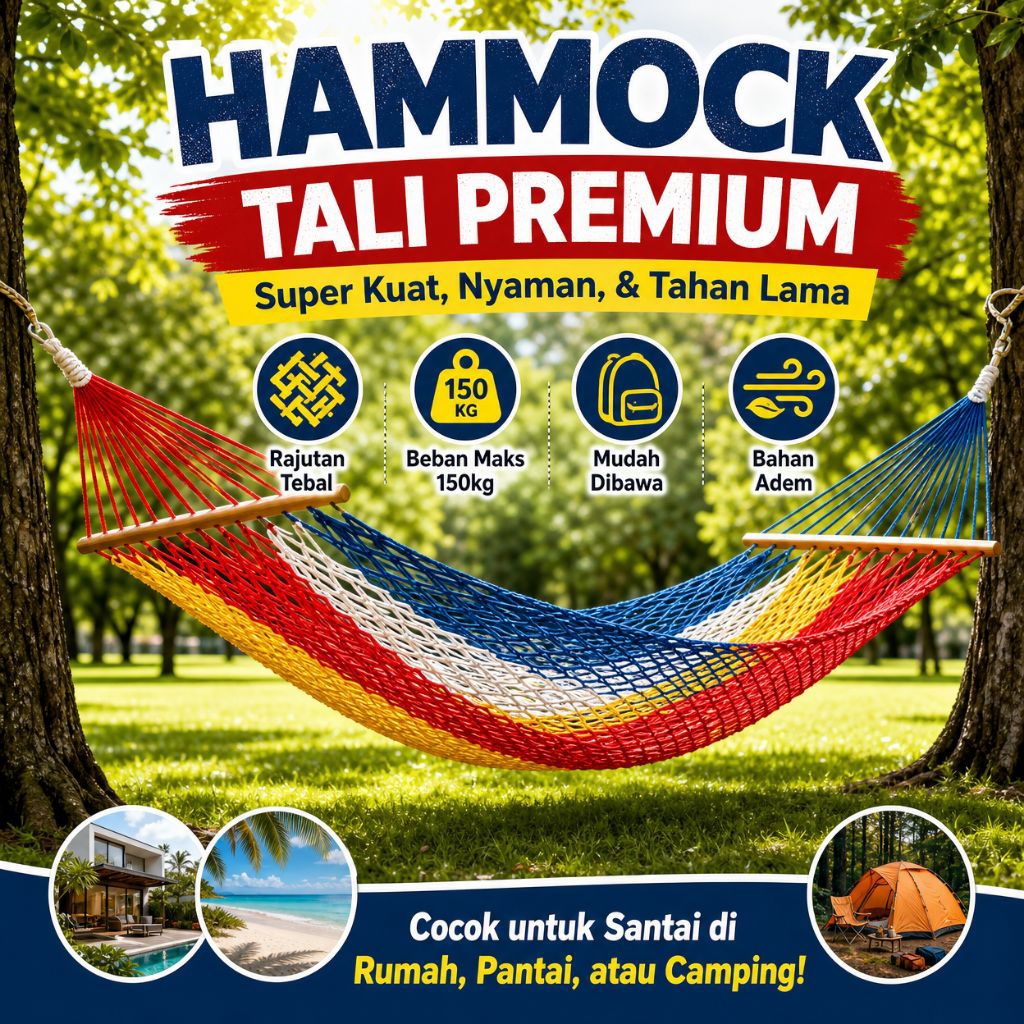 Ayunan Hammock Jaring Rajut Premium Kuat 120kg Ayunan Gantung Pohon Anak-Anak Remaja Portable Outdoo