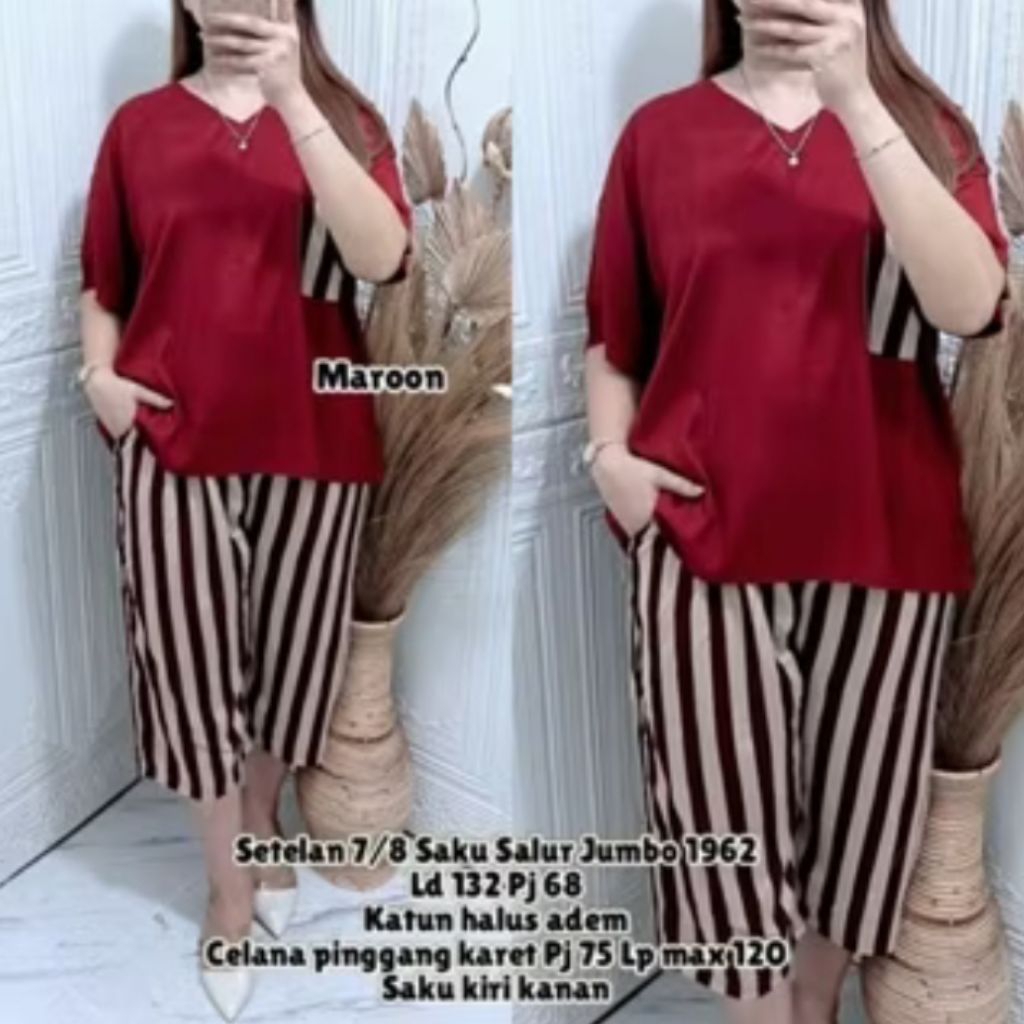 setelan andin semi Rayon polos kombinasi salur / setelan baju celana catun Rayon polos & salur kekin