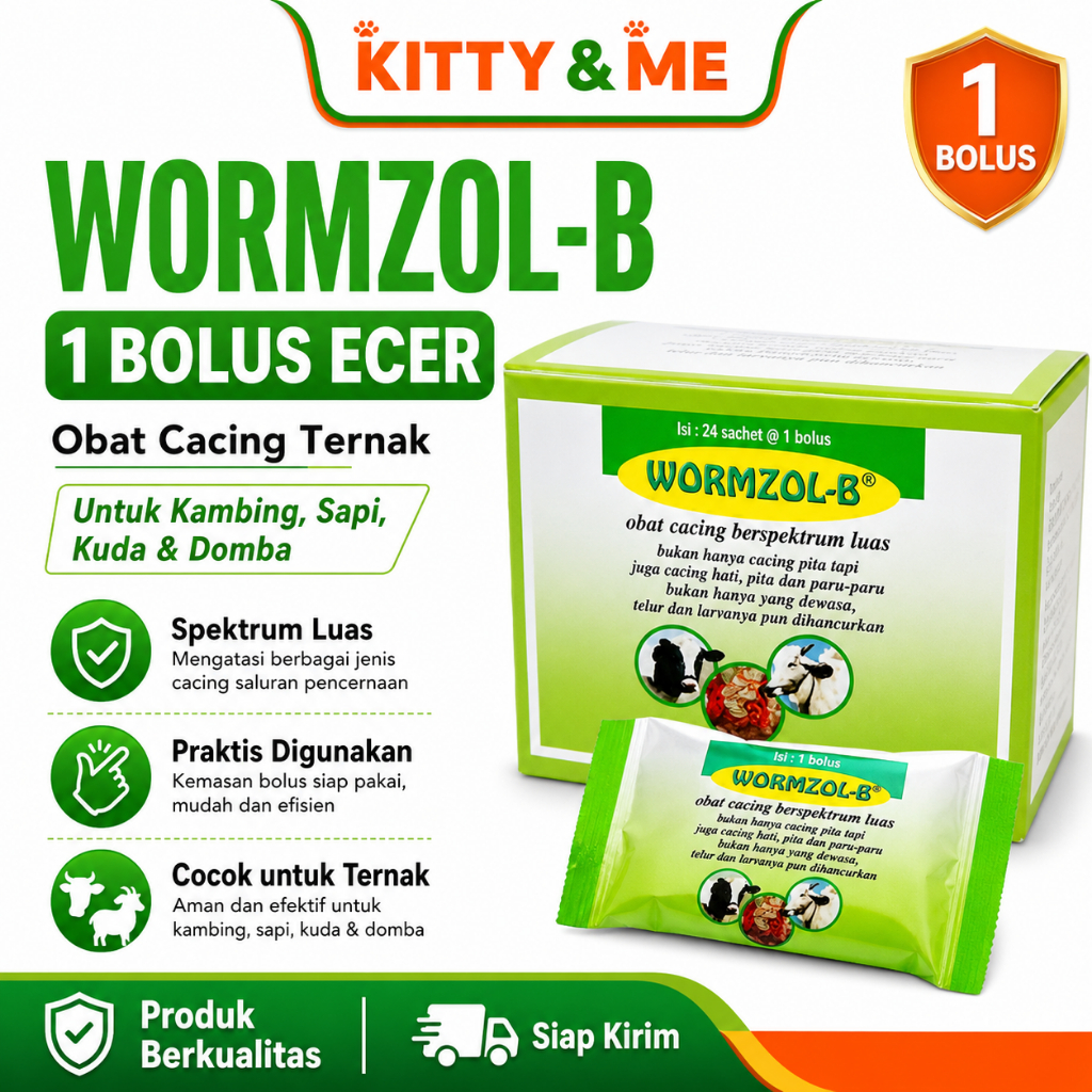 WORMZOL B 1 BOLUS ECER MEDION - Obat Cacing Ternak Besar Kambing, Sapi, Kuda dll