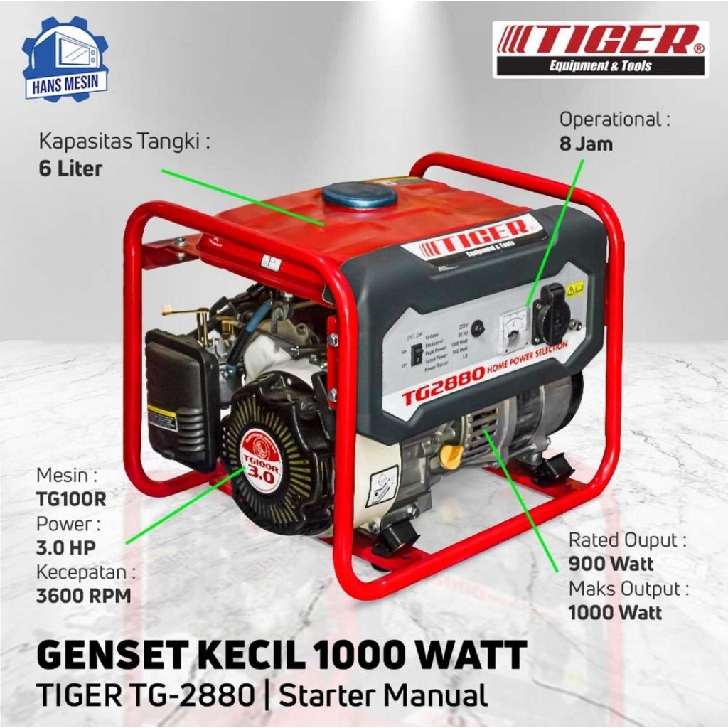 GENSET TIGER 1000WAT 4TAK TGR TG2880 GENSET 4TAK TIGER