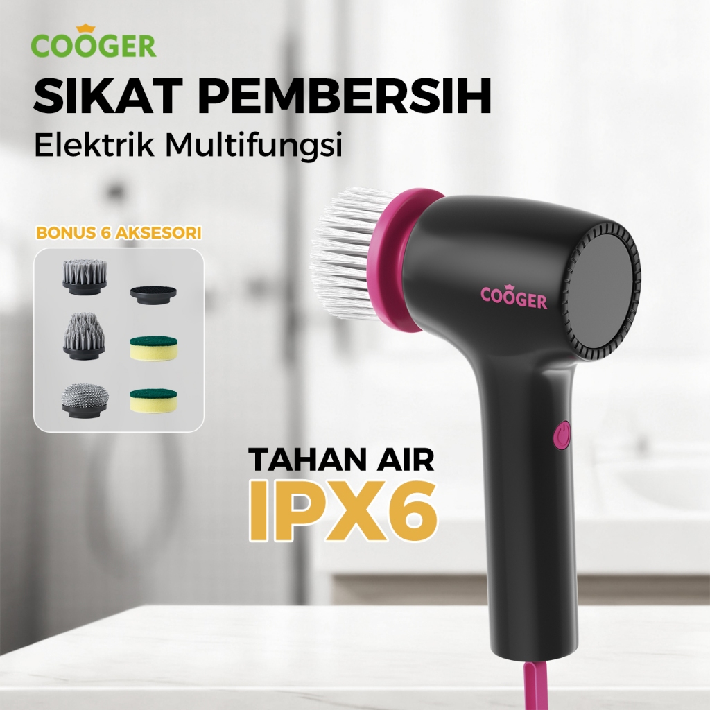 COOGER Sikat Pembersih Elektrik 6IN1Sikat Elektrik Mini Tahan Air Serbaguna Sikat Sepatu Wajan Garan