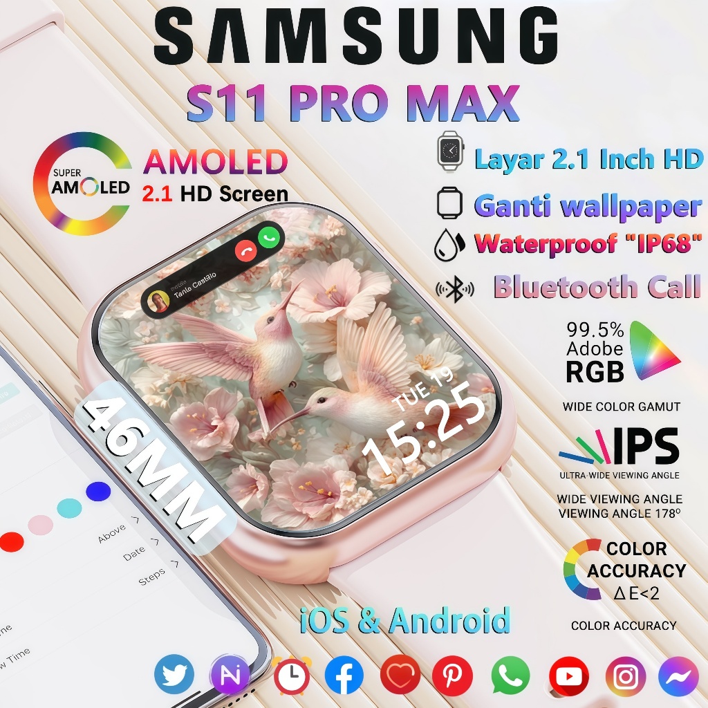 Sumsung jam tangan Smartwatch S11 Pro Max Original with 1.9"HD Custom Wallpaper Bluetooth Call Sport