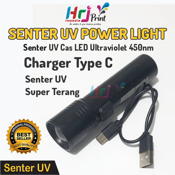 Senter UV Power UV Light Cas LED Ultraviolet 450nm Charger Type C | Senter Stempel UV