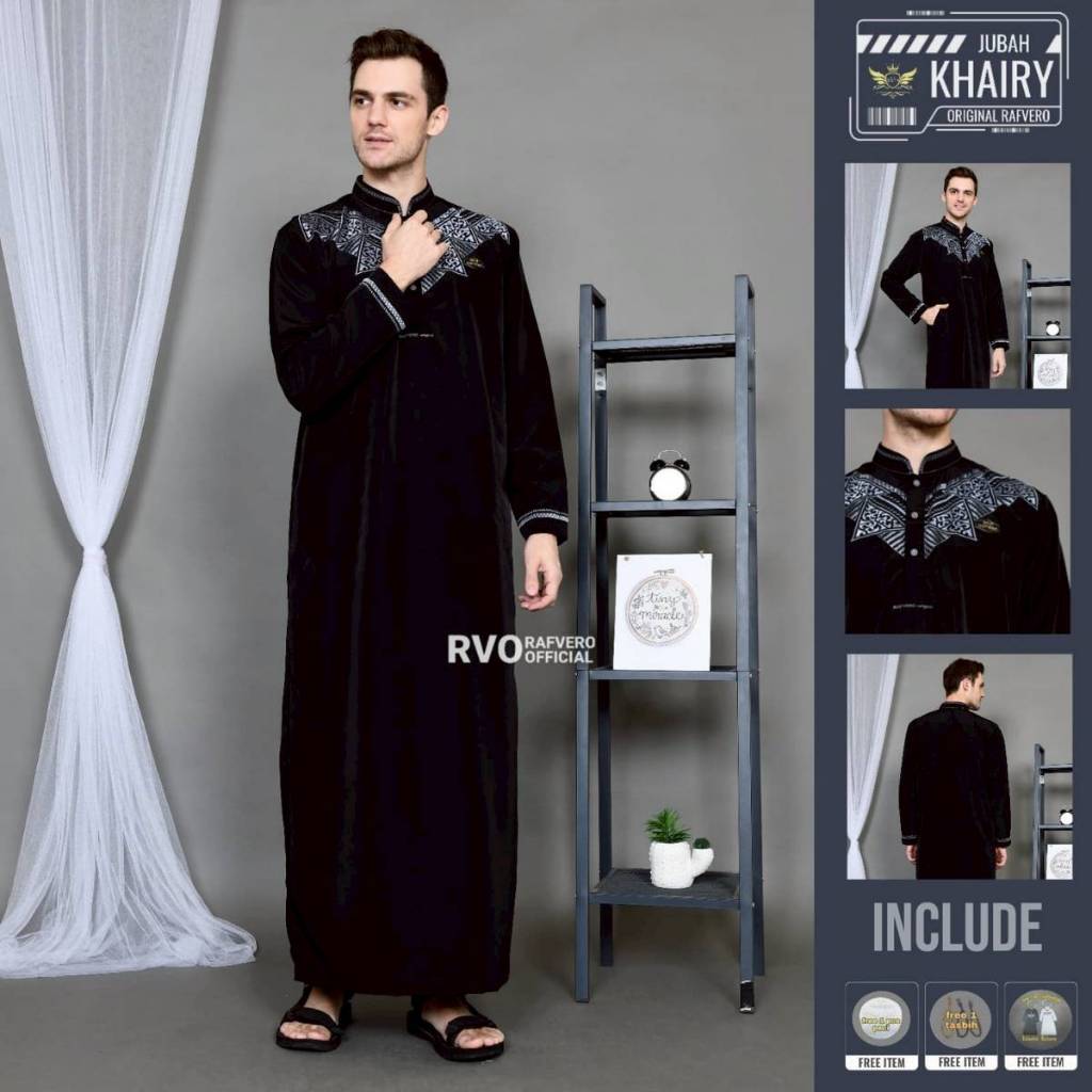 Jubah Muslim Pria Bordir Al Khairy Style Rafvero Terbaru-Jubah Gamis Pria Terbaru 2021-Baju Gamis Ar