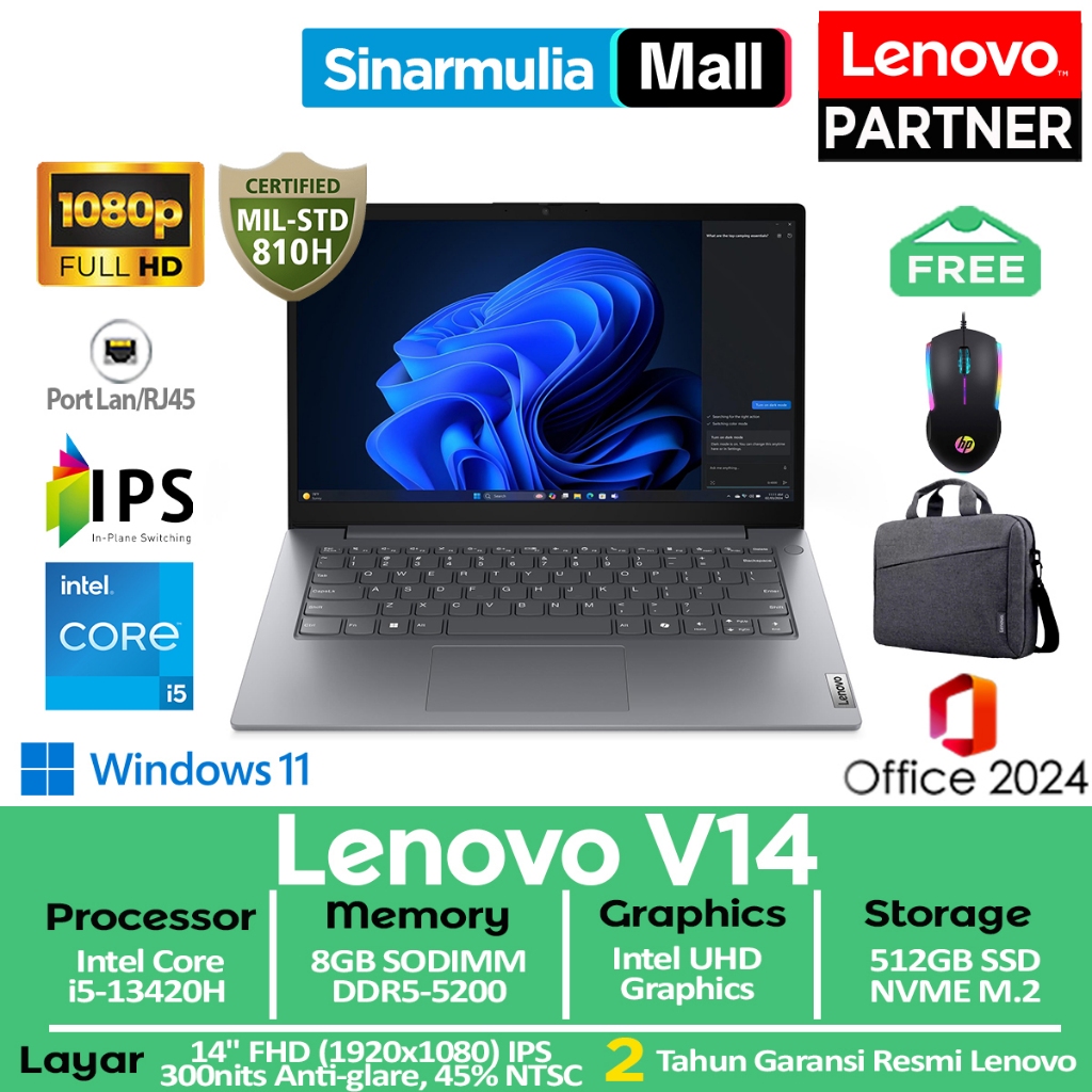 Lenovo V14 i5-13420H 512GB SSD 8GB IPS Win11+OHS