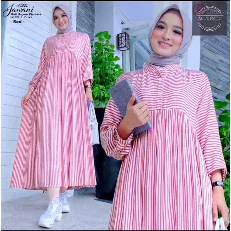 MIDI DRESS MOTIF SALUR KATUN PREMIUM TRENDY KEKINIAN BUSANA MUSLIM WANITA BUSUI FRIENDLY GAMIS MOTIF