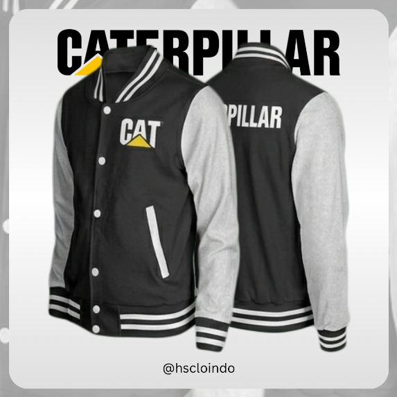 Jaket BOMBER Varsity Caterpillar Diesel Power Cat Mining Operator Excavator Big Size Bahan Fleece Uk