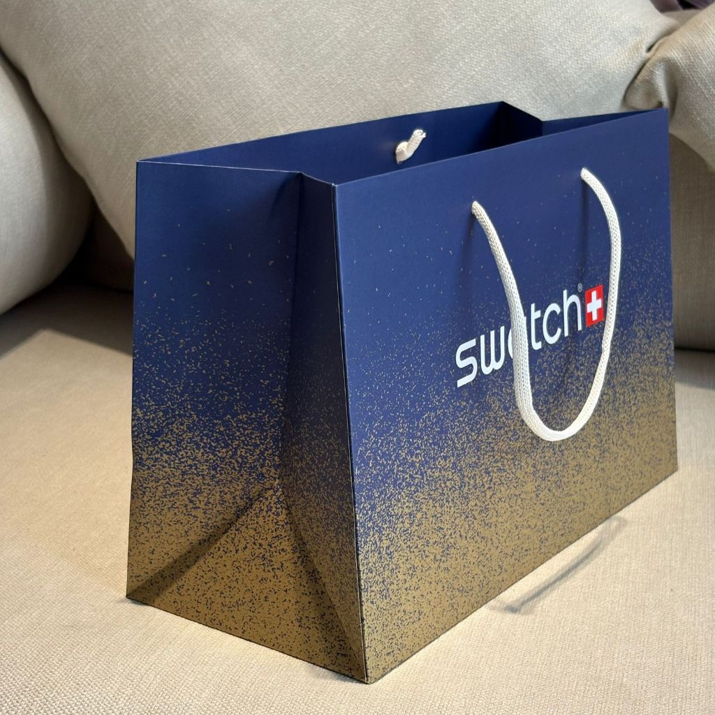 Limited Edition Swatch Blue & Gold Snowflake Paper Bag (Mission to Earthphase) ] Authentic Swatch x 