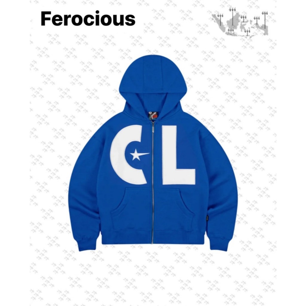 JAKET SWEATER HOODIE DOUBLE ZIPPER BOXY CDL CALLE DE LARACHE BIRU UNISEX