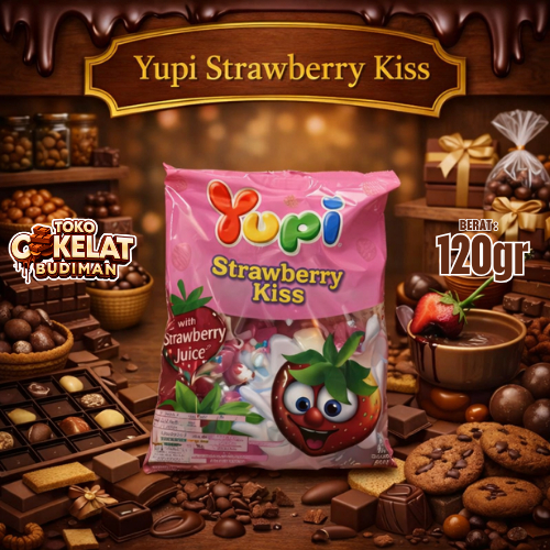 Yupi Strawberry Kiss 120gr | Permen yupi berbentuk love pink | Toko Cokelat Budiman