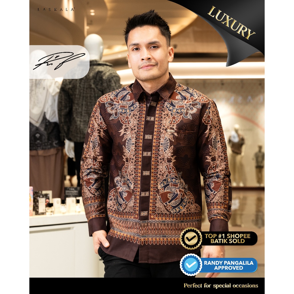 Laskala Batik Premium Betawi Brown Kemeja Batik Pria Slimfit Lengan Panjang