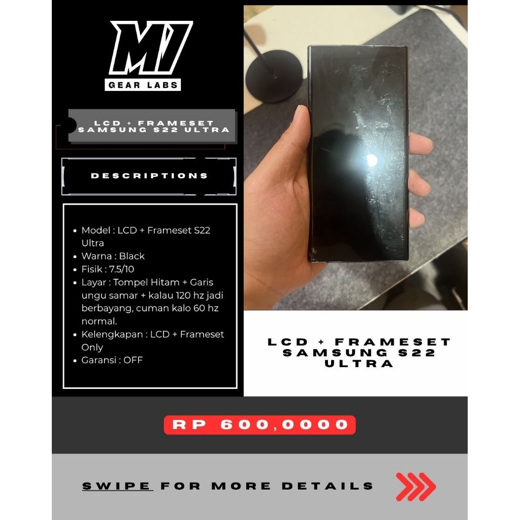 LCD + Frameset Samsung S22 Ultra Original (Second)