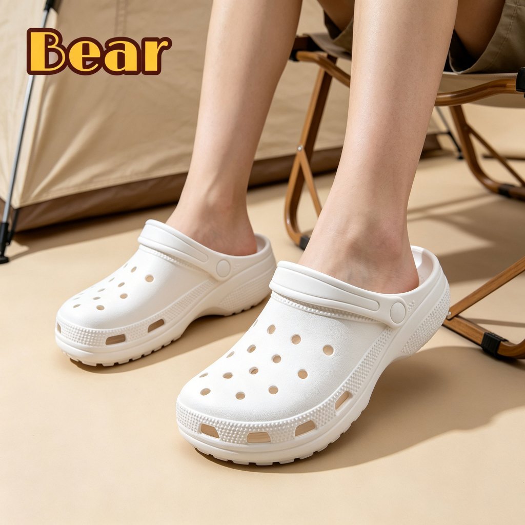 bestpromo bear classic crocs sandal putih - sepatu santai wanita pria untuk segala aktivitas