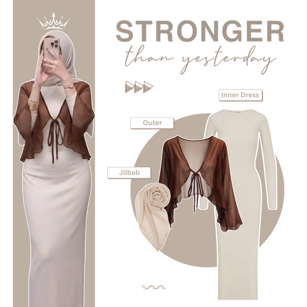 One Set 3in1 Outfit Mahogany Kekinian [ Outer + Inner Dress + Jilbab ] Setelan Wanita - IS211N