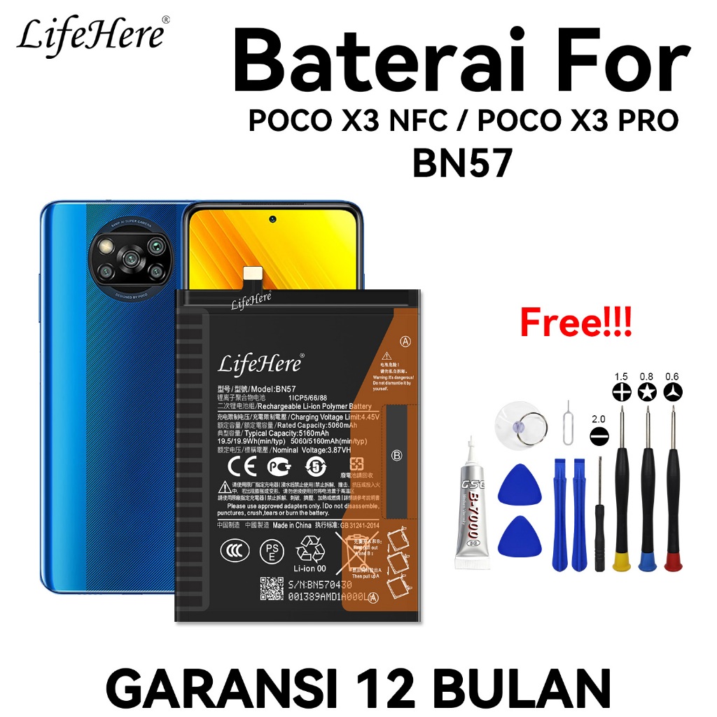 Lifehere - Baterai REDMI  BN57 Poco X3 / Poco X3 Pro / Poco X3 NFC  Baterai