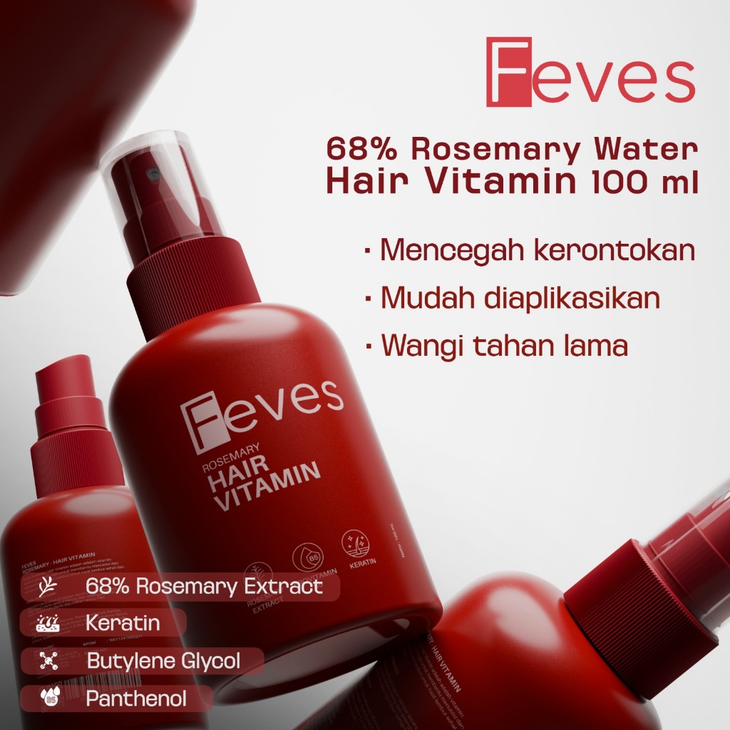 FEVES Rosemary Hair Serum - Vitamin Rambut Spray - Hair Vitamin Berkilau Alami (Perawatan Rambut Kus